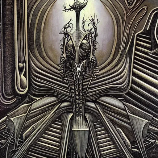 Image similar to a artwork called the room by h. r. giger and aaron horkey.