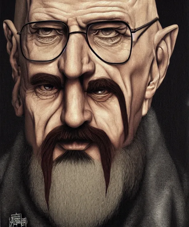 Image similar to portrait of Saruman as Walter White in Breaking Bad, lowbrow painting by Mark Ryden