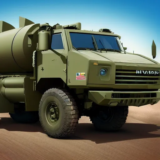 Prompt: high quality picture of HIMARS with rockets, Cars Pixar movie style, detailed, green