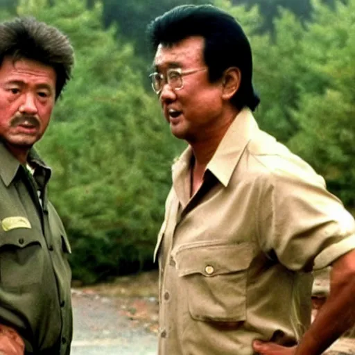 Image similar to a still of Rambo First blood with Kim Jong-il on the role of John Rambo