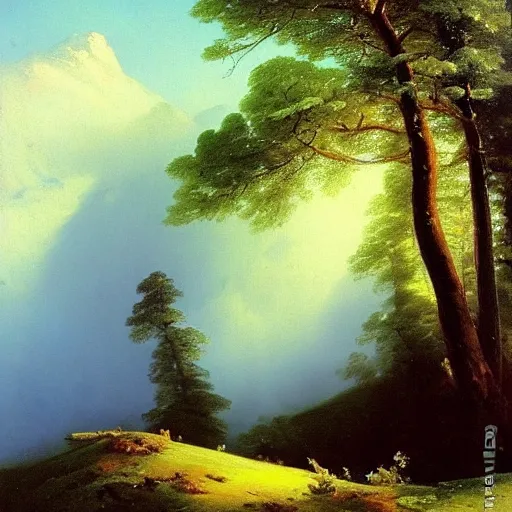 Image similar to aivazovsky's painting. forest landscape. oil on canvas, a masterpiece in the style of aivazovsky.