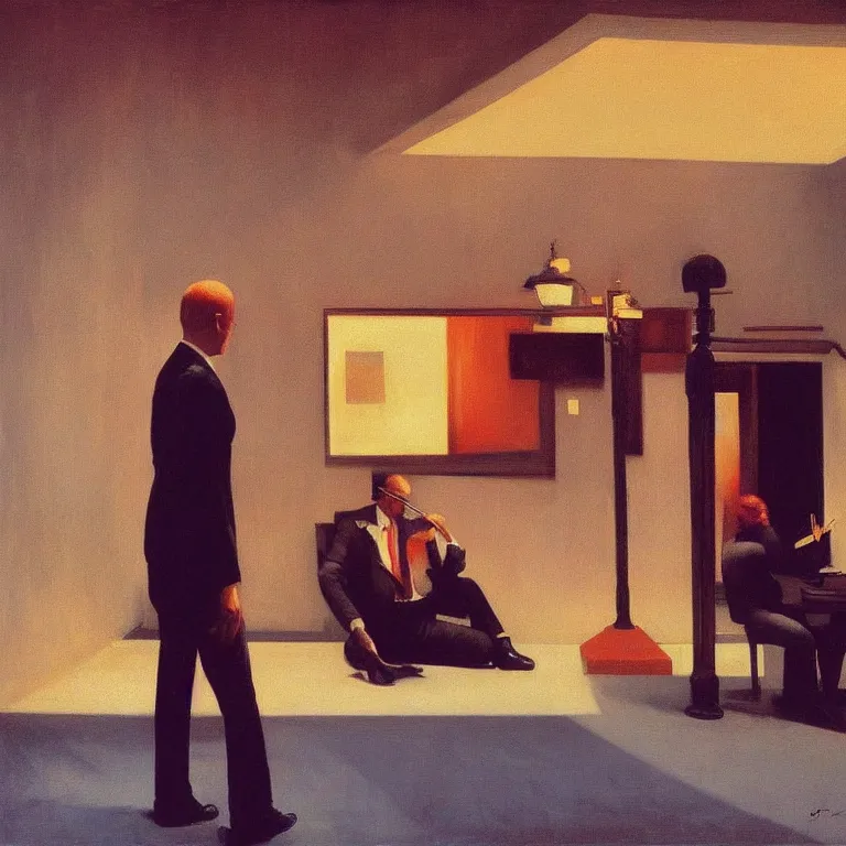 Image similar to i know who I am at the jazz club, Edward Hopper and James Gilleard, Zdzislaw Beksinski, Steven Outram highly detailed