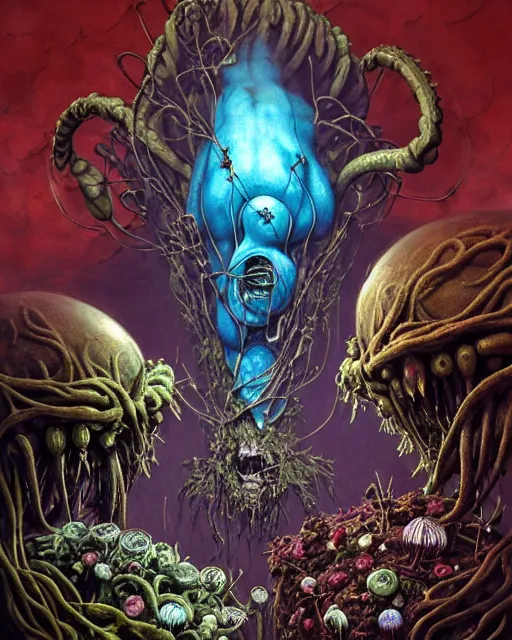 Image similar to the platonic ideal of flowers, rotting, insects and praying of cletus kasady carnage thanos dementor wild hunt chtulu mandelbulb fritz the cat doctor manhattan bioshock xenomorph akira, ego death, decay, dmt, psilocybin, concept art by randy vargas and zdzisław beksinski