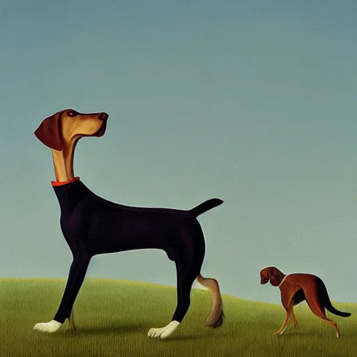 Prompt: a Saluki dog in a turtleneck by Simon Stålenhag and Grant Wood, oil on canvas