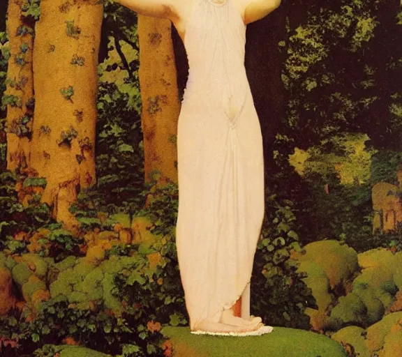 Image similar to an oil painting a queen with dark hair and white fair skin standing on a throne by maxfield parrish, highly detailed, realistic, realism, manierism, oil painting, wide shot
