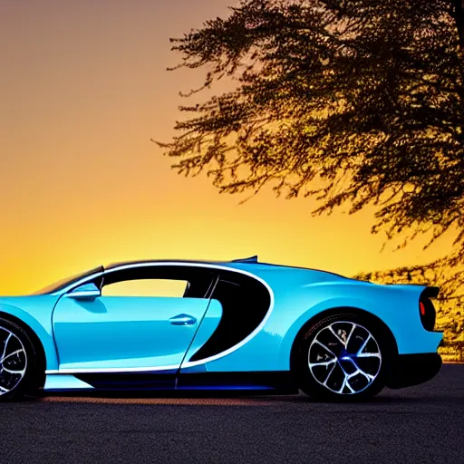 Image similar to synthwave bugatti chiron at sunset