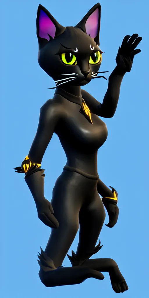 Image similar to an avatar of a black cat in the style of fortnite