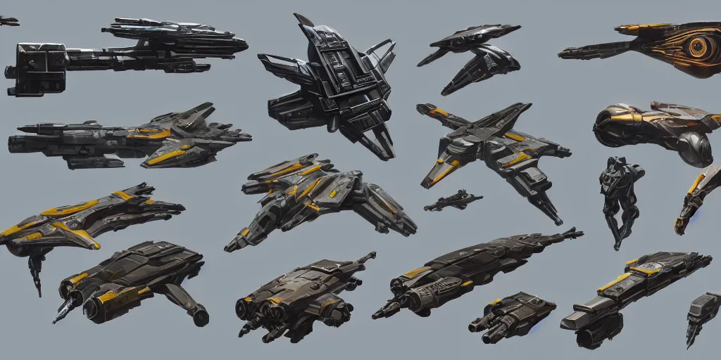 Prompt: futuristic sci - fi props and gadget, hard surface, collection, kitbash, parts, shape and form, in watercolor gouache detailed paintings, star citizen, modular, pieces, golden ratio, mobius, weapon, guns, destiny, big medium small, insanely details, wes anderson, bungie, star wars