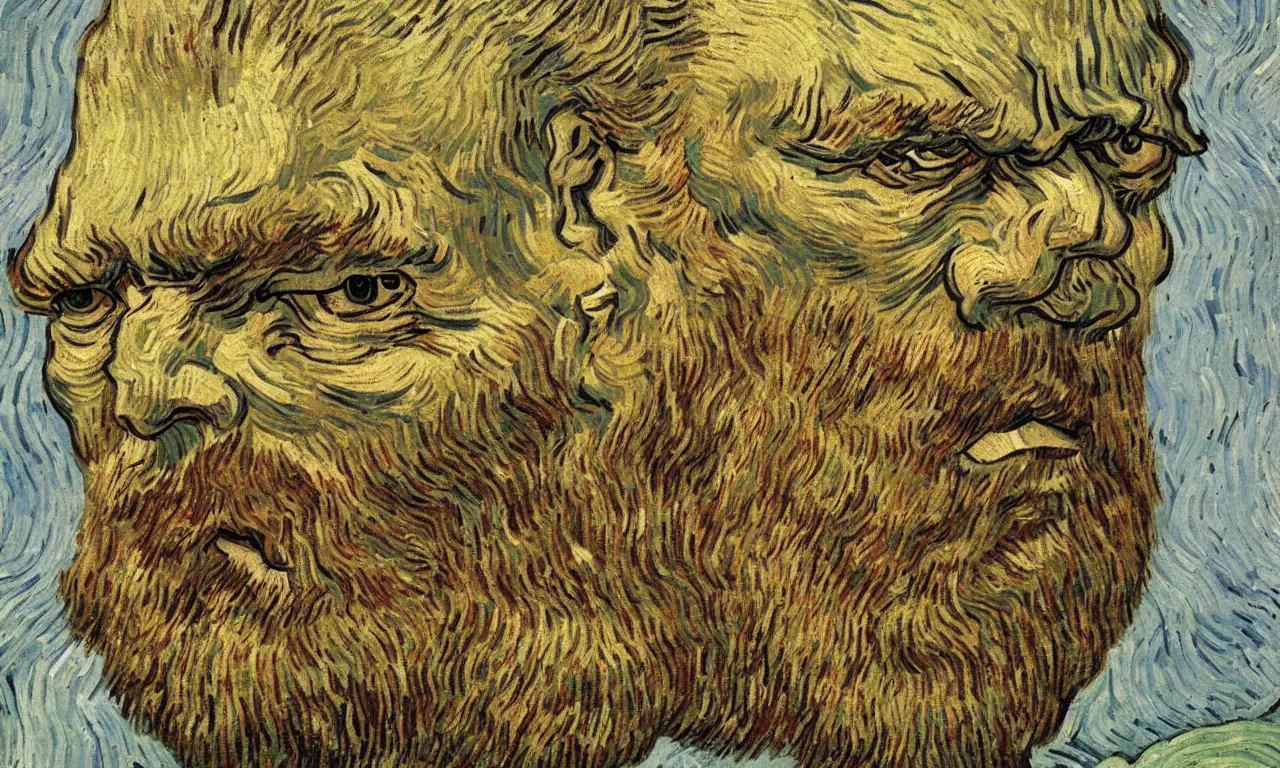 Image similar to angry stone giant. van gogh, tooth wu