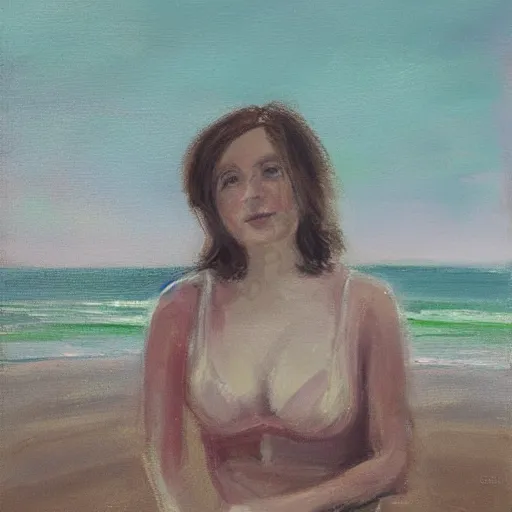 Image similar to a portrait of a woman on an english beach by nine leen