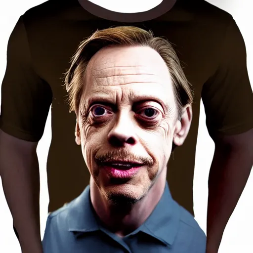 Prompt: photo of a man wearing a shirt with Steve Buscemi's face on the shirt, 8k