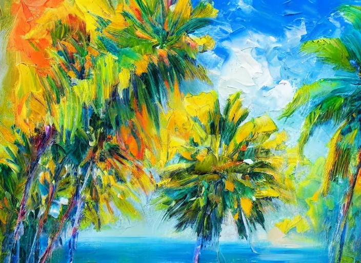 Prompt: palette knife painting of a tropical landscape, by Joshua Davison, by Justyna Kopania, by Joseph Lee