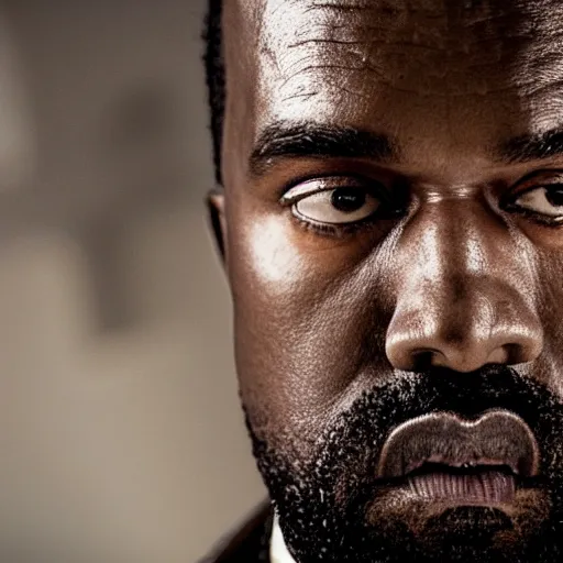 Image similar to Portrait of Kanye West as Django in 'Django Unchained', splash art, movie still, cinematic lighting, detailed face, dramatic, octane render, long lens, shallow depth of field, bokeh, anamorphic lens flare, 8k, hyper detailed, 35mm film grain