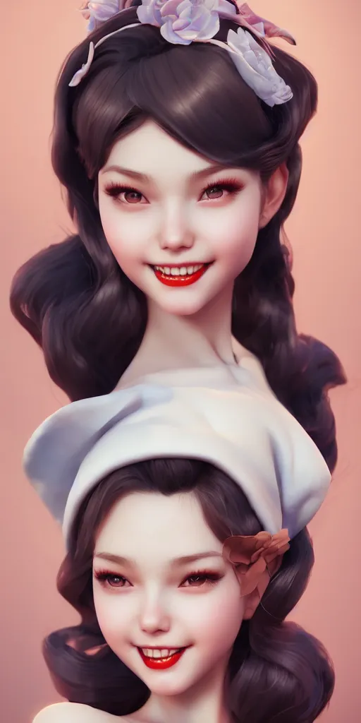 Prompt: a pin up girl, charming smile, beautiful and charming and fashion and dreamlke girl by artgerm lau, & jeehyung lee & wlop, hyperdetailed, 8 k realistic, symmetrical, frostbite 3 engine, cryengine, dof, trending on artstation, trending on deviantart
