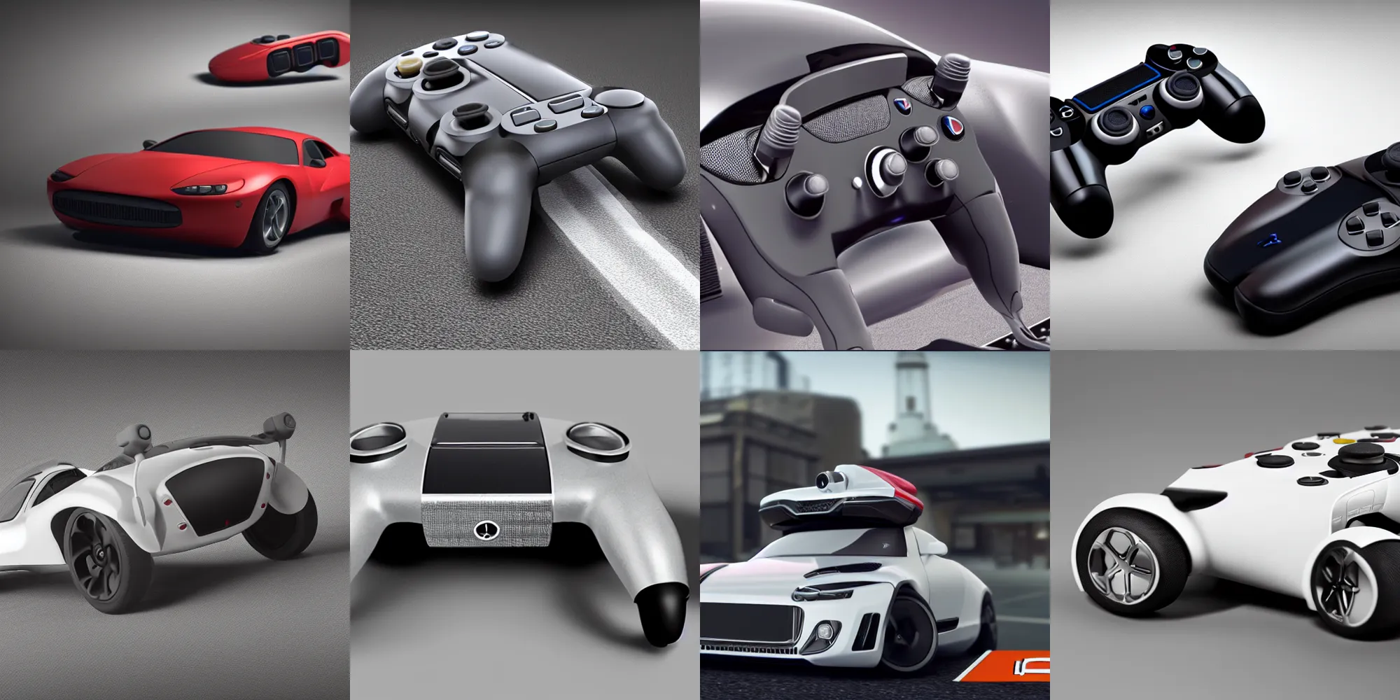 Prompt: design a car with style cue from a PS4 controller, octane rendering