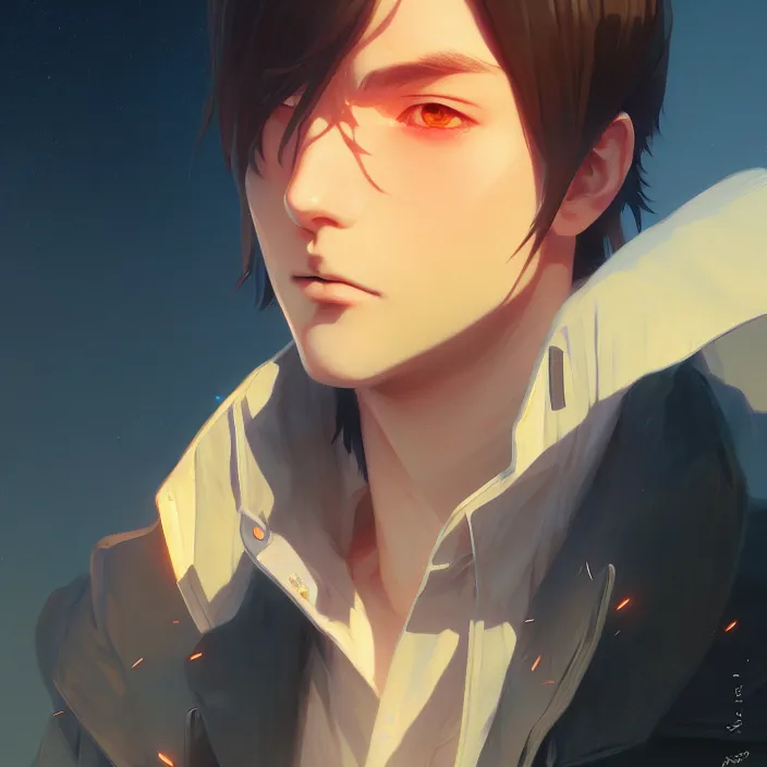 Prompt: a potrait of anime guy, fine details, night setting, realistic shaded lighting poster by ilya kuvshinov, katsuhiro, artgerm, jeremy lipkin, michael garmash, nixeu, unreal engine 5, radiant light, detailed and intricate environment