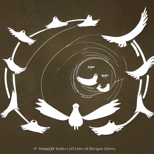 Image similar to illustration of doves flying into a portal shaped like an ear