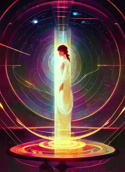 Image similar to high depth, collective civilization lightspeed, calm, healing, resting, life, glowing lights!!, published concept art, mixed medias, image overlays, sharp focus, thin glowing wires, winning illustration, art by greg rutkowski and alphonse mucha, singularity!!!, 3 6 0 projection