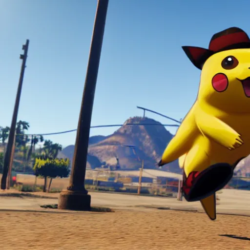 Image similar to pikachu and antonio banderas in gta 5 8 k resolution hyperdetailed photorealism