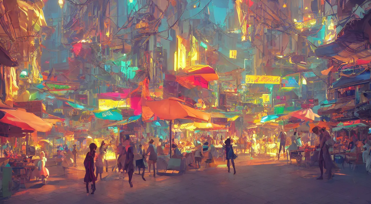 Image similar to bazaar zouk oriantal multicolorful sky shine place mosquet painting stylized digital video game icon global illumination ray tracing 8 k hd resolution, by ilya kuvshinov and cushart krentz and gilleard james