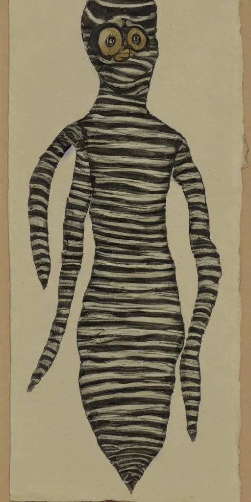 Image similar to an anthromorphic bee woman wearing striped couture made out of wax and paper