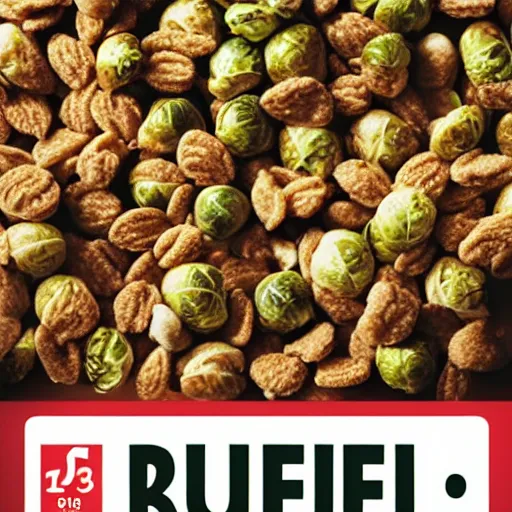 Prompt: promotional poster for a new cereal made from brussel sprouts