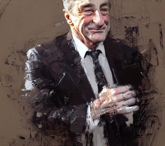 Prompt: a hyper-detailed sketch of Robert DeNiro by Craig Mullins; oil on canvas; trending on artstation