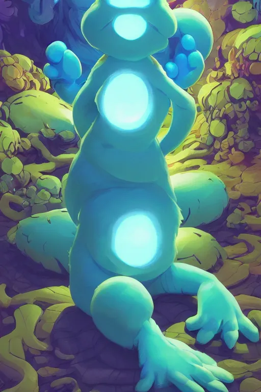 Image similar to smurf ghost creature animal sushi cristal very big eye roots cactus elemental flush of force nature micro world fluo fishscale, behance hd by jesper ejsing, by rhads, makoto shinkai and lois van baarle, ilya kuvshinov, rossdraws radiating a glowing aura global illumination ray tracing hdr