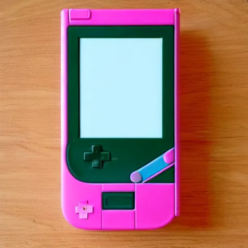 Image similar to a nintendo gameboy color made of pink bubblegum