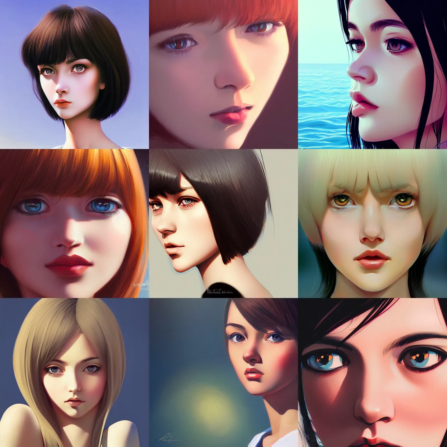 Prompt: close up a 😇 face female portrait, 25 years old in a scenic environment by Ilya Kuvshinov