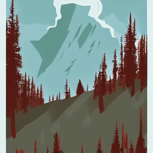 Prompt: forest fire in the Rocky Mountains, by Olly Moss, graphic design