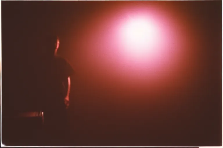 Image similar to backlit photograph of black box pouring energy into suburban room, silhouetted figure, crisp focus, 3 5 mm ektachrome