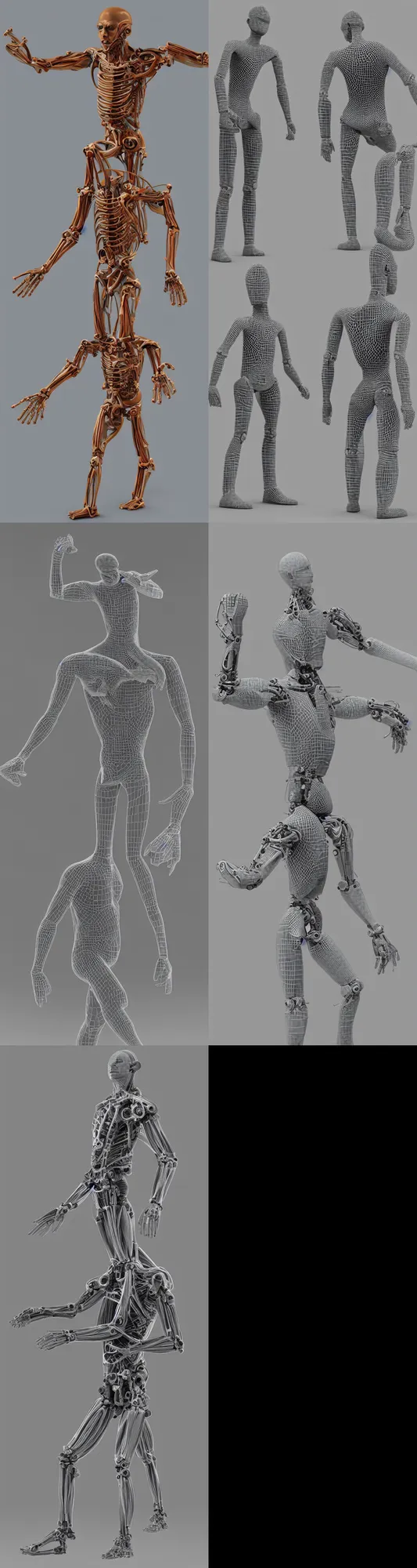 Prompt: full figure biomechanical man with human head, mechanical arms and legs, 3d, 8k, photograph