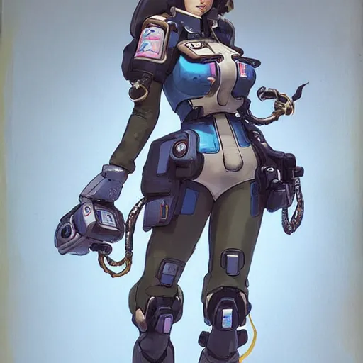 Image similar to D.VA from Overwatch wearing a police uniform by Kim Jung Gi, holding handcuffs in one hand Blizzard Concept Art Studio Ghibli. oil paint. 4k. by brom, Pixiv cute anime girl wearing police gear by Ross Tran, Greg Rutkowski--cfg_scale 12