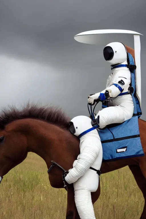 Prompt: horse in astronaut suit riding horse