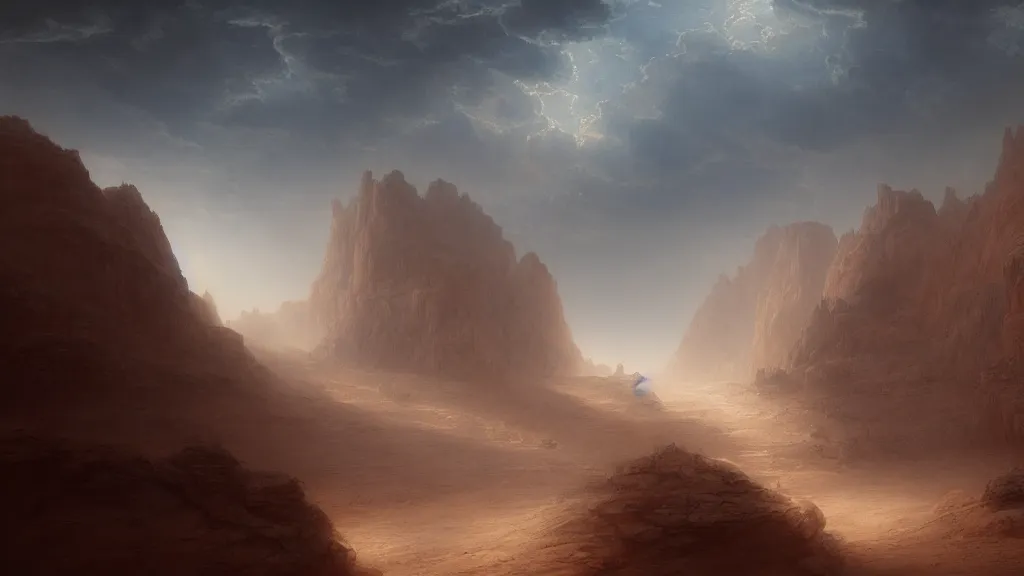 Prompt: canyons of mars during a sandstorm. andreas achenbach, artgerm, mikko lagerstedt, zack snyder 3 8 4 0 x 2 1 6 0