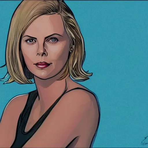 Image similar to “ charlize theron retro minimalist portrait, moebius starwatcher, by jean giraud, 8 k ”