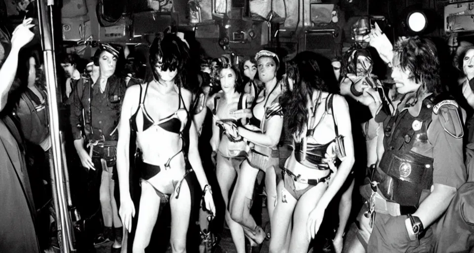 Image similar to color film still, cyberpunk police at the disco ; studio 5 4 ( 1 9 9 8 )