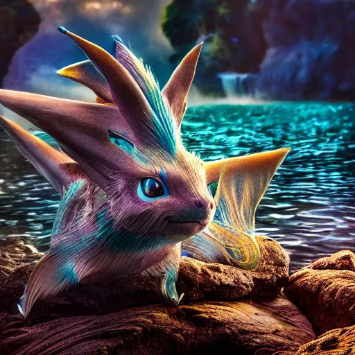 Image similar to national geographic photo of vaporeon, pokemon in the wild, intricate, portrait, 8 k highly professionally detailed, hdr, award winning