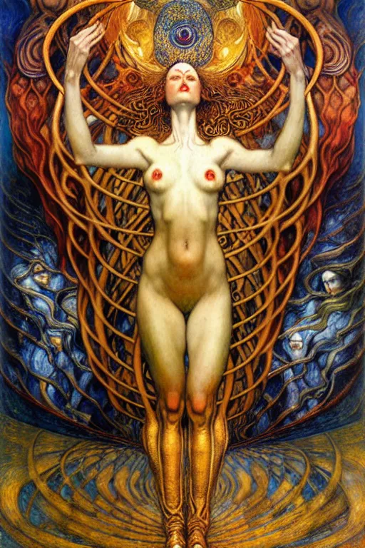 Image similar to Divine Chaos Engine by Karol Bak, Jean Delville, William Blake, Gustav Klimt, and Vincent Van Gogh, symbolist, visionary