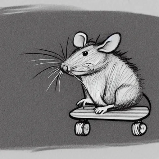 Prompt: sketch drawing of a rat in tokyo riding a skateboard