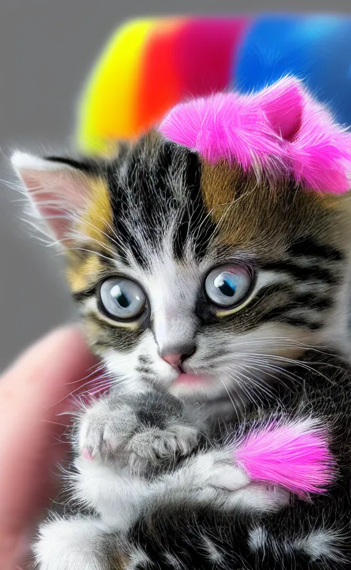 Prompt: beautiful, detailed, photorealistic painting of an adorable kitten sitting in a human hand. the colors are very vibrant and the cat looks very happy. vibrant colors, very funny, personal, positive, visually pleasing and engaging. high resolution. high quality. hq hd. trending on artstation.