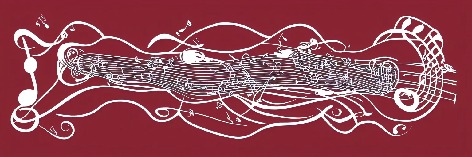 Image similar to coffee and musical instrument, line art, vector, logo, simple, red and white,