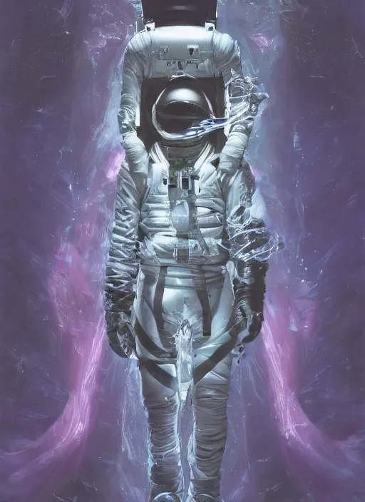 Image similar to astronaut in dark void underwater - complex and hyperdetailed technical suit design. reflection and dispersion materials. rays and dispersion of light. volumetric light. f / 3 2. noise film photo. flash photography. ultra realistic, 5 0 mm. poster by wayne barlowe, hajime sorayama aaron horkey, craig mullins