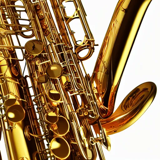 Image similar to golden baritone saxophone 8 k high quality highly detailed octane render blender