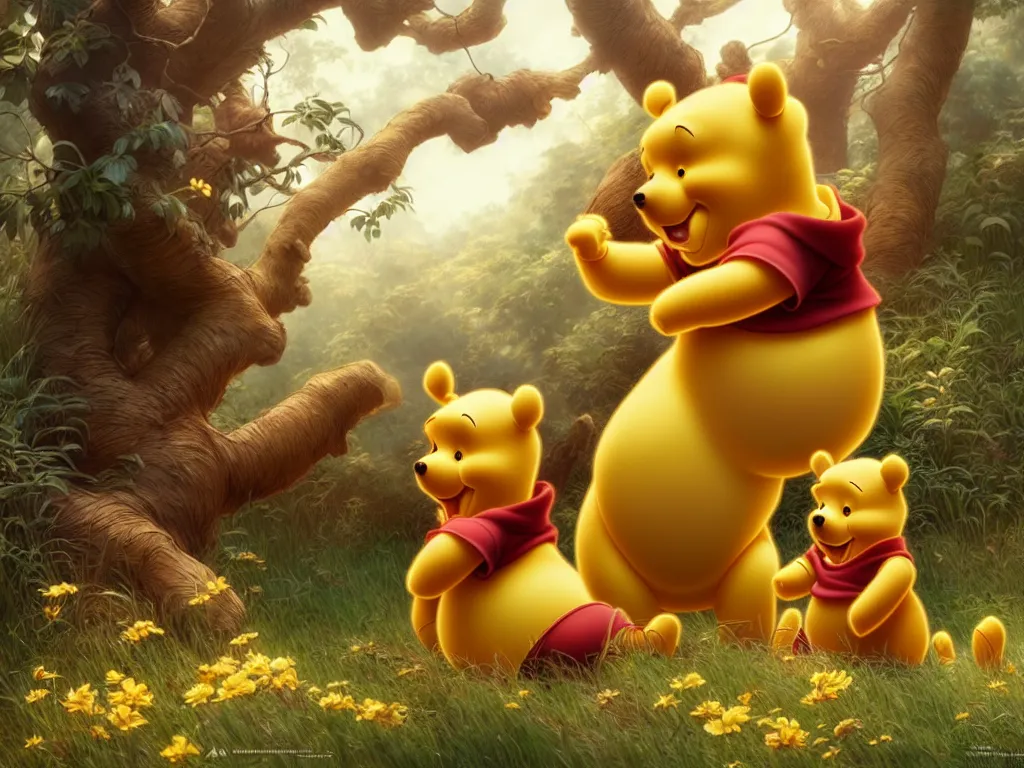 Prompt: winnie the pooh with chinese president xi jingping, cute and cuddly, highly detailed, photorealistic, octane render, 8 k, unreal engine. art by artgerm and greg rutkowski and alphonse mucha