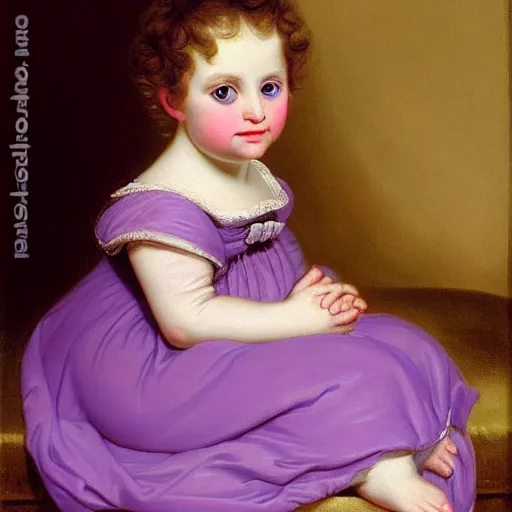 Image similar to portrait of a german toddler princess sitting down in a silk lavender gown, circa 1 8 3 7, by carl joseph begas, highly detailed, beautiful, oil on canvas, 1 8 3 0 s, romanticism