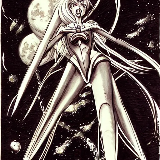 Image similar to sailor moon. concept art by hr giger