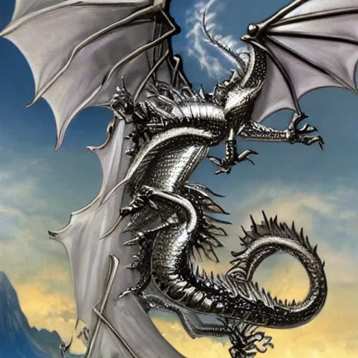 Image similar to a silver dragon, dragonlance.