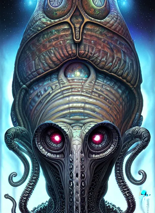 Image similar to cosmic lovecraft giger fractal random hero portrait, pixar style, by tristan eaton stanley artgerm and tom bagshaw.